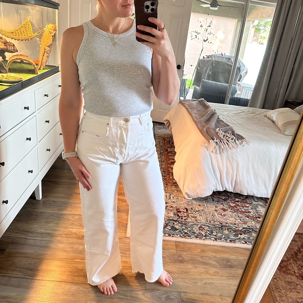 Triarchy White High Wasted Wide-Leg Jeans